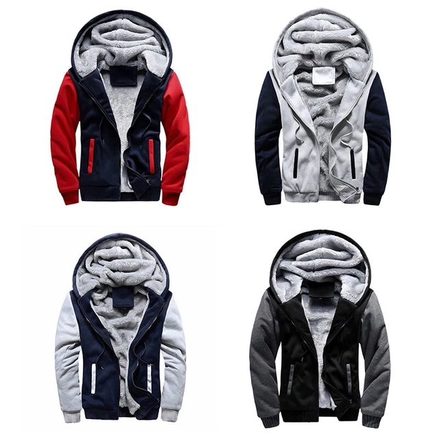 Mens Thick Warm Fleece Fur Lined Hoodie Zip Up Winter Coat Jacket Sweatshirt Top
