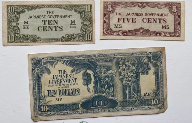 Japanese Government dollars / cents occupation banknotes collection WW2