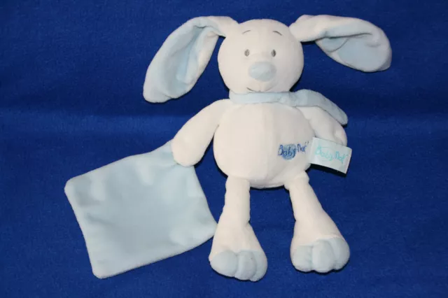 Babynat Baby Nat Doudou Lapin Pantin Douceur Blanc Mouchoir Bleu Echarpe Kom9