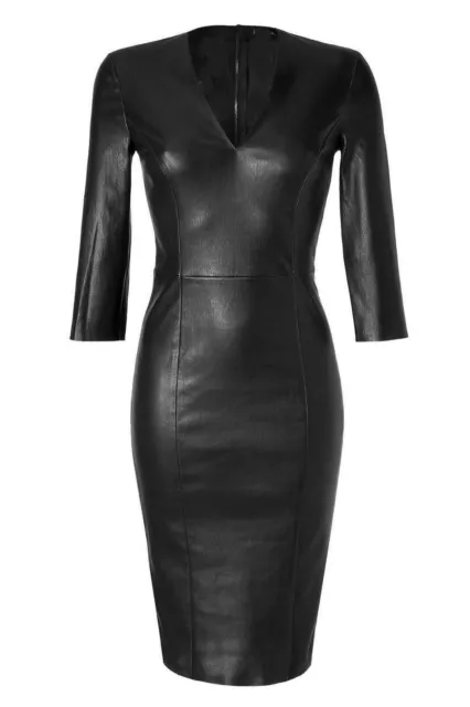 Women Black Leather Dress Genuine Lambskin Women's Fashion Plus Size - 110