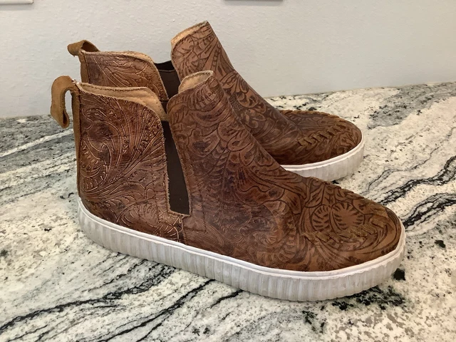 Reba Justin Tooled Leather Ankle Boots Shoes 10 Womens brown Reba Justin Tooled Leather Ankle Boots Shoes 10 Womens brown