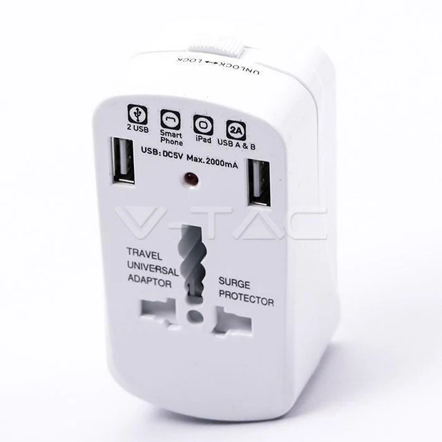 Adaptateur De Voyage Universel 2500W Avec 2 Prises Usb Et Protection Contre Les
