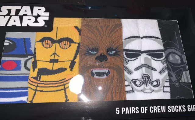 5 Pack Of Star Wars Socks - C3PO Darth Vader R2D2 Stormtrooper Chewbacca