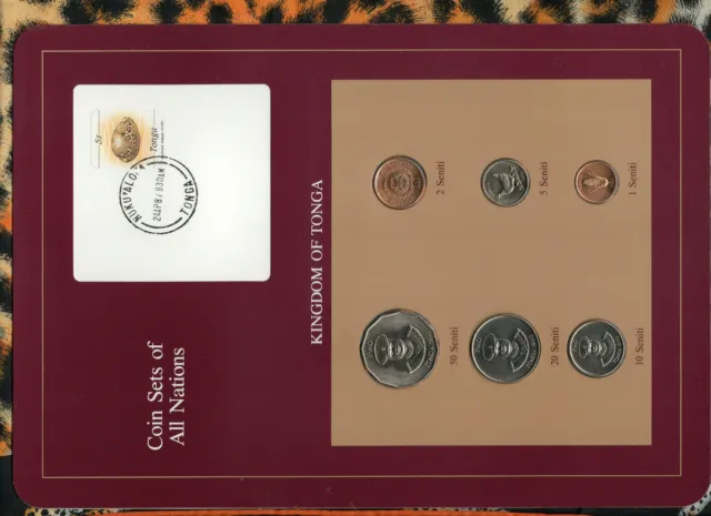 Coin Sets of All Nations Tonga W/card UNC 1,2,10,20 Seniti 1990 5,50 Senti 1981