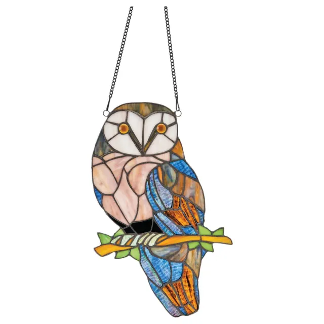RIVER OF GOODS Owl Suncatcher - Hanging Stained Glass Panel Owl Decor, Tiffan...