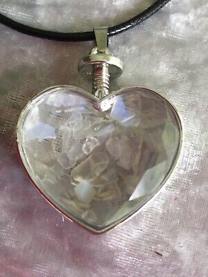 Natural Opalite Chips Heart Glass Pendant Necklace With Black Wax Leather Cord