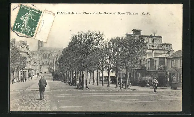 CPA Pontoise, Place de la Gare and rue Thiers 1908