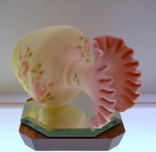 FENTON VASE YELLOW BURMESE SATIN Rose Blush FAN RIM - 6.5"T 7790RB FREEusaSHIP