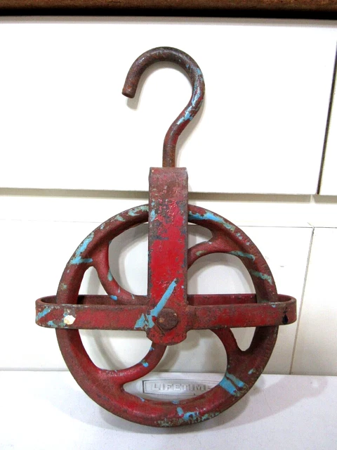 Antique Cast Iron Barn Pulley Vintage Farm Hay Well Rope Trolley Primitive Tool