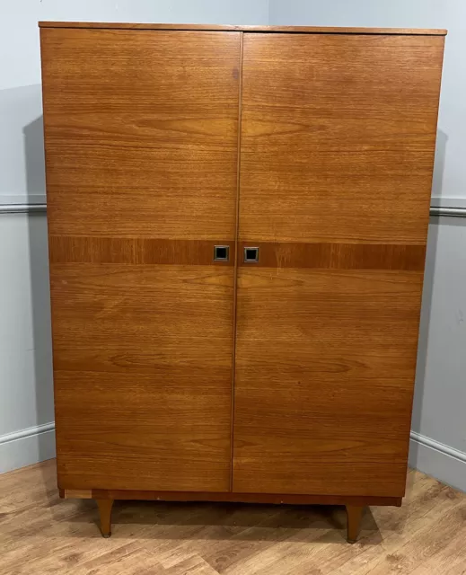 Stonehill Vintage Mid Century Modern Teak Double Wardrobe with Hidden Mirror