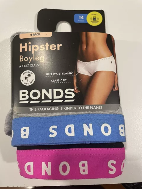 Bonds Women's Underwear Hipster Boyleg - 3 Pack Size 14 (blue/pink bands(Grey))