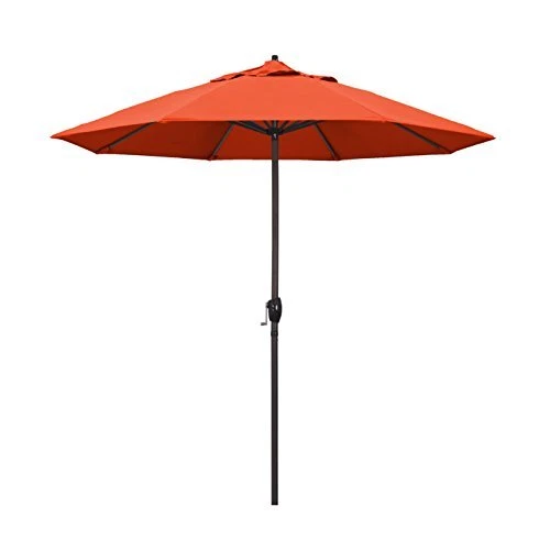 9' Round Aluminum Market Umbrella, Crank Lift, Auto Tilt, Bronze Pole, Sunset
