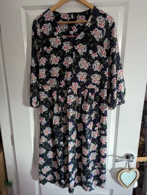 Ladies Dress Joules Size 10 Torie Navy Floral Half Placket Summer Dress (EC)