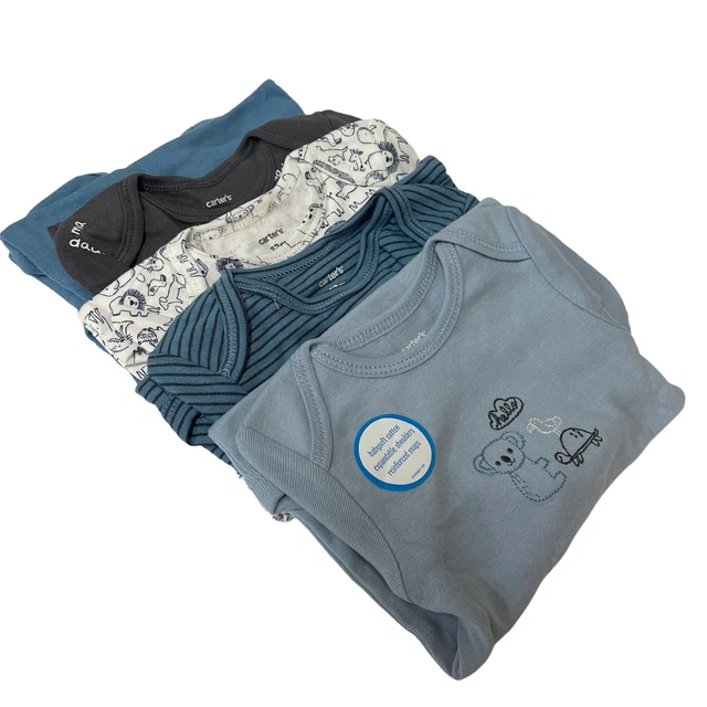 Baby Boys Infants 5 Pk Bodysuits By Carters Hello There Various Blues New Premie