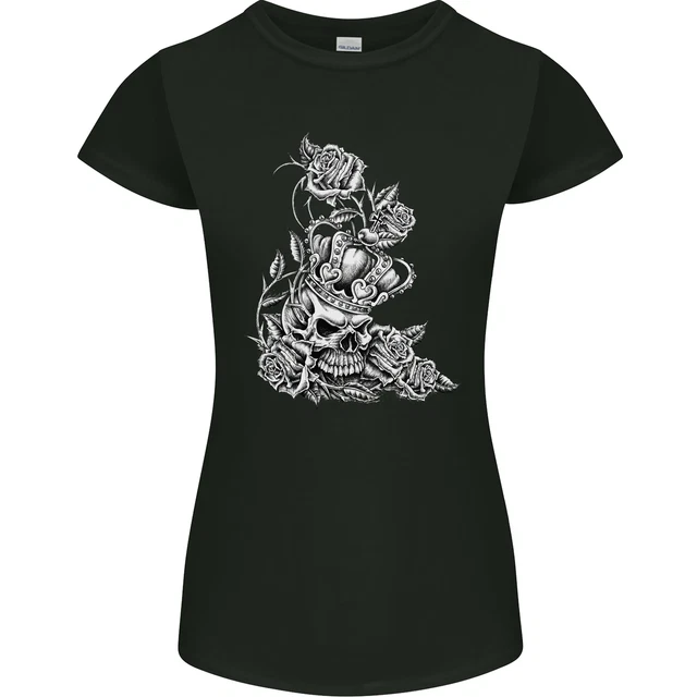 Skull Crown Biker Skull Gothic Heavy Metal Womens Petite Cut T-Shirt
