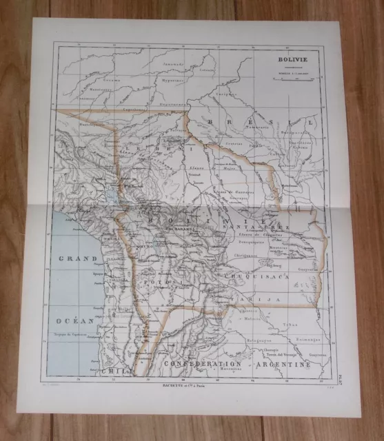 1887 Original Antique Map Of Bolivia La Paz / South America