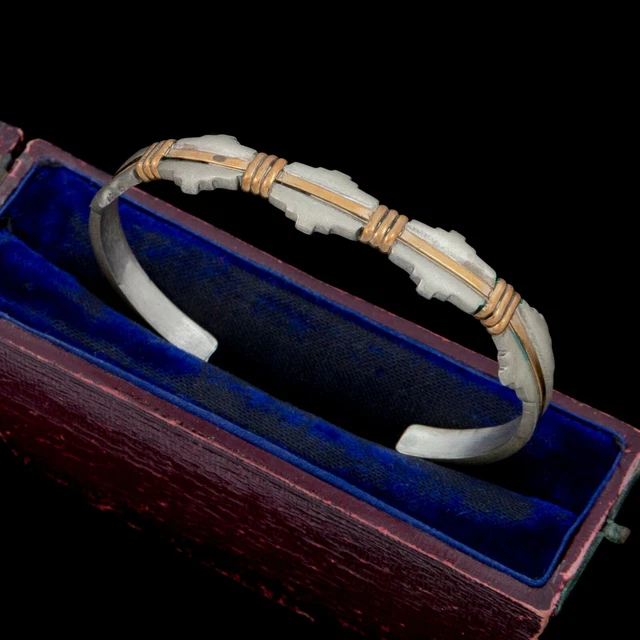 Antico Deco Vintage Medio Secolo Argento Sterling Oro Lavare Bracciale 16.7g