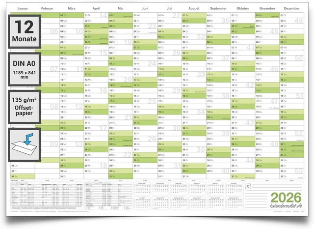 KALENDEROUTLET DIN A0 Wandkalender 2026 Jahresplaner XXL Gefaltet, Sehr
