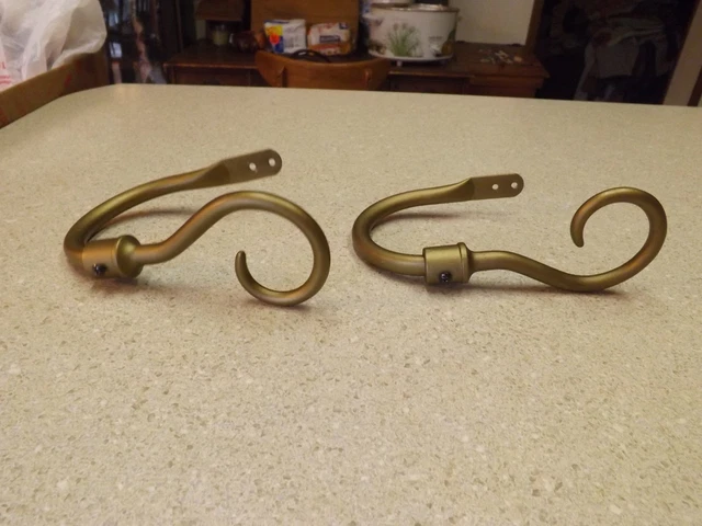 Lot Pair ORNATE BRASS WALL HOOKCOAT HANGER TOWEL HOOK LG 6"