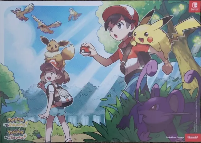 Pokemon Uk Promo Poster - Let's Go Pikachu / Lets Go Eevee 2018 Nintendo Switch