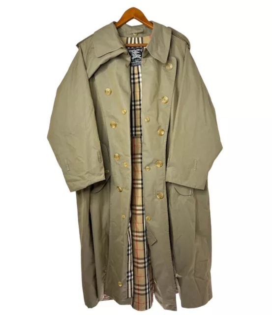 Burberrys Mens Coat Trench Double Breasted Khaki 54 Regular Nova Check Vintage