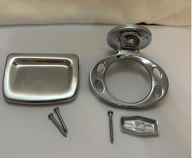 Vtg Chrome Bathroom Wall Mount Cup & Toothbrush Holder & Soap Dish Franklin USA