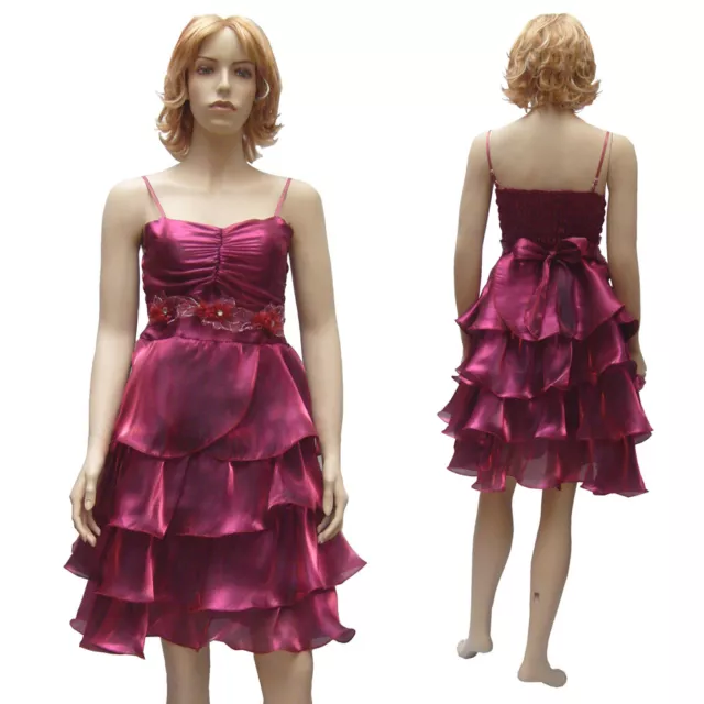 Robe soirée mariage demoiselle d'honneur volants organza ROSE foncé Taille 36/38