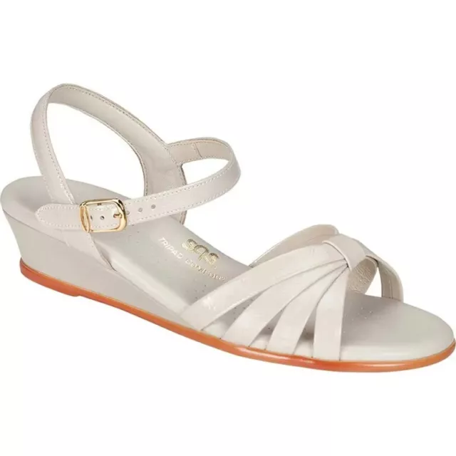 SAS Shoes Adult Womens Strippy White Patent Quarter Strap Wedge Sandal NIB