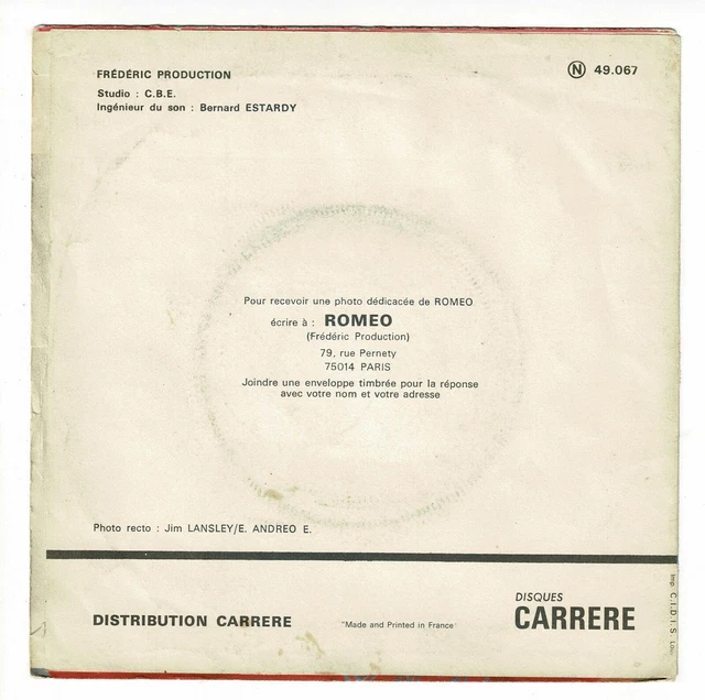 Romeo Vinile 45 Giri Sp Voglio Essere Un Homme Piccolo Cantante Carrere 49067 3