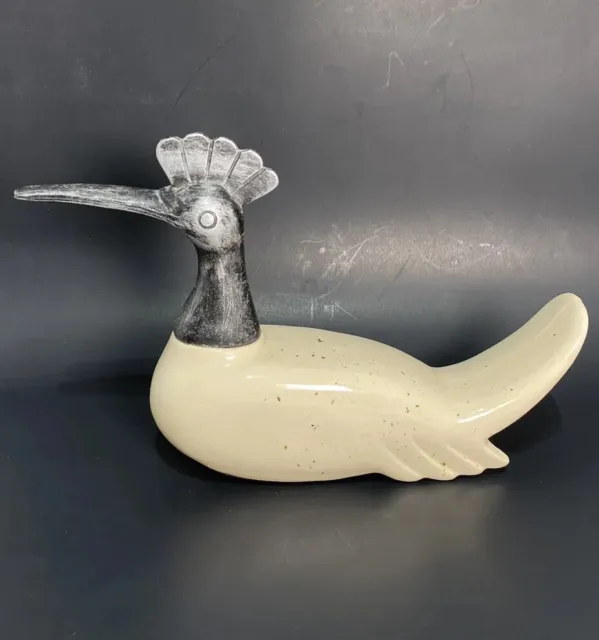 VTG Speckled Ceramic & Brass Duck Decoy Bird Figurine Sculpture 12” Fowl Loon