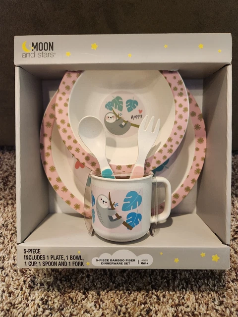Moon & Stars 5 Piece Sloth Bamboo Fiber Dinnerware Set