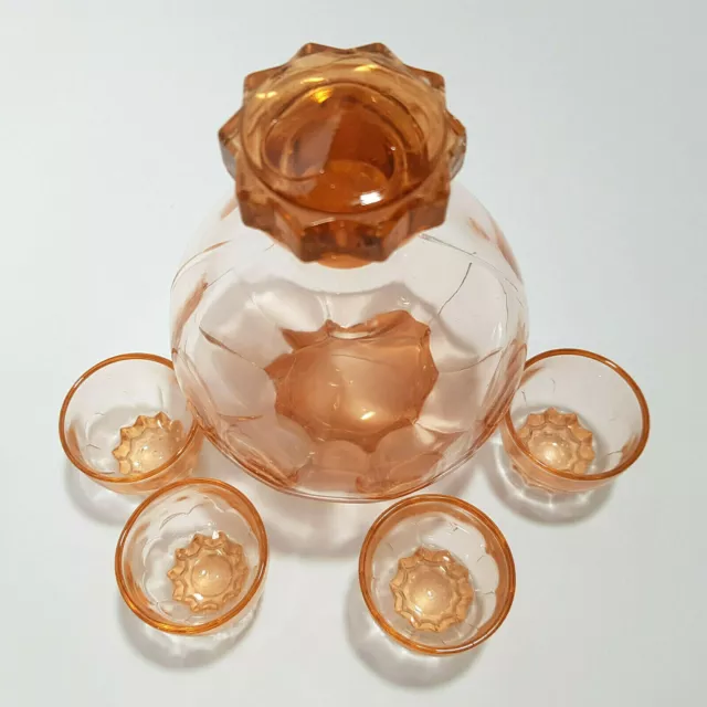 Karaffe 4 Gläser Rosalin Glas  Vintage TOP Likörflasche mit Stöpsel