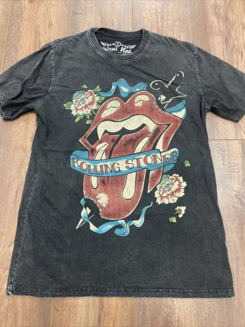 T-shirt lavata nera Rolling Stones stampa grafica taglia L