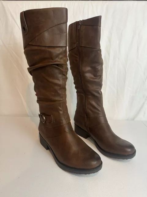 Baretraps Onika Knee High Boots Women's Size 9M Brown Buckle Riding Side Zip