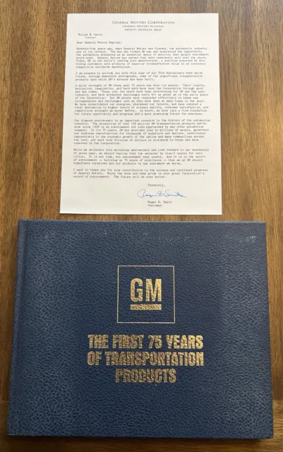 GM - The First 75 Years of Transportation Products 1983 History Auto w/ letter