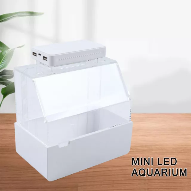 Mini Fish Tank Kit Desktop Aquarium White With USB Power Cord & Mute Air Pump