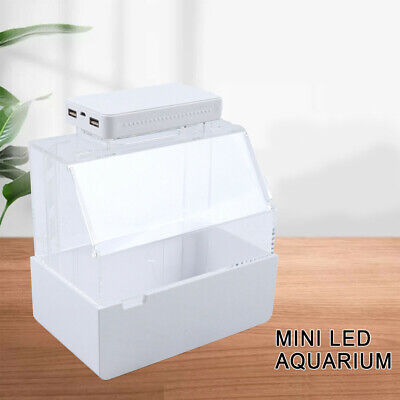USB Desktop Rectangle Mini Fish Tank Aquarium LED Light Home Office Table Decor