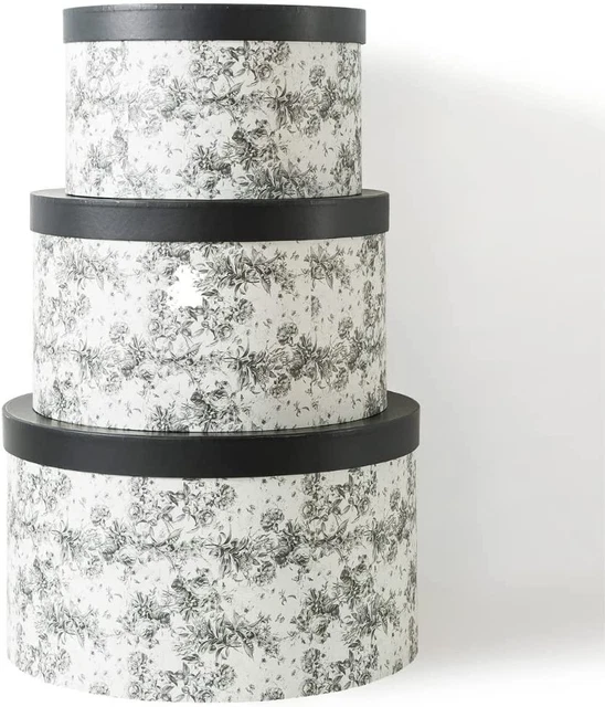 Floral Hat round Boxes with Lids - Set of 3: Nesting Cardboard Hat Storage