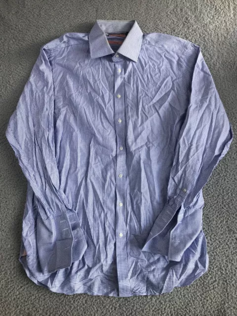 Thomas Pink Shirt Men's 16.5-35 Blue Diamond Print Button Up Long Sleeve Collard