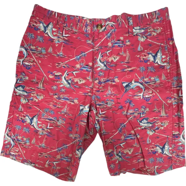 Red SwordFish All Over Print Chaps Shorts Size 32 Chino Style Preppy Island Fish