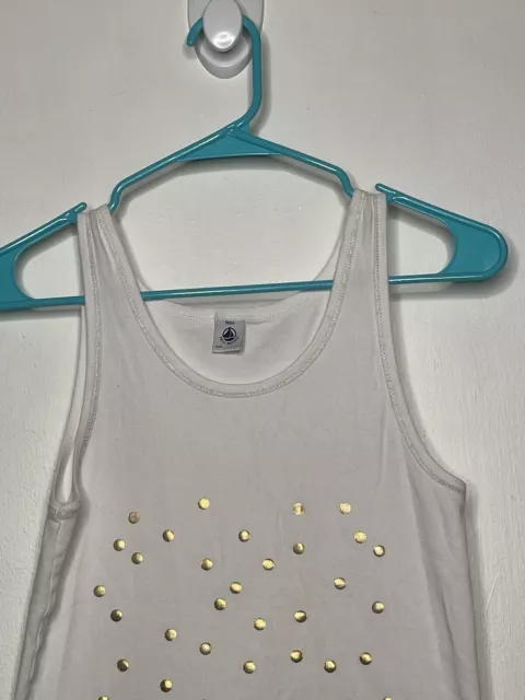 Petit Bateau Tank Top Girls Size 18 Yrs White Gold Dotted Sleeveless 3