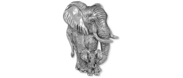 Elephant Brooch Pin Sterling Silver Handmade Elephant And Calf Jewelry  ELC1-BR