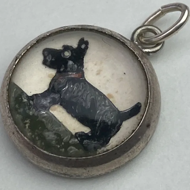 Vintage Sterling Silver Scottie Scottish Terrier Dog under Bubble Glass Charm