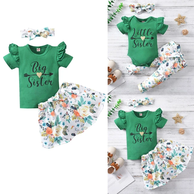 Set abiti tuta abiti neonate bambine match floreali arricciacapelli
