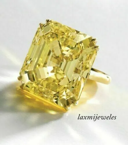 7CT Asscher Cut Real Yellow Citrine Engagement Solitaire Ring 14K Yellow Gold FN