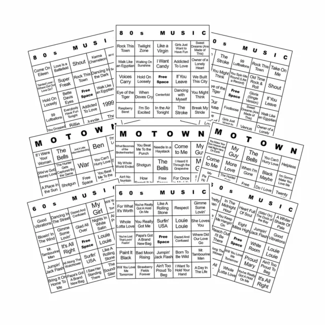 Bangin' Meats CardTunz 100 Music Bingo Cards Printed and Laminated Many Music