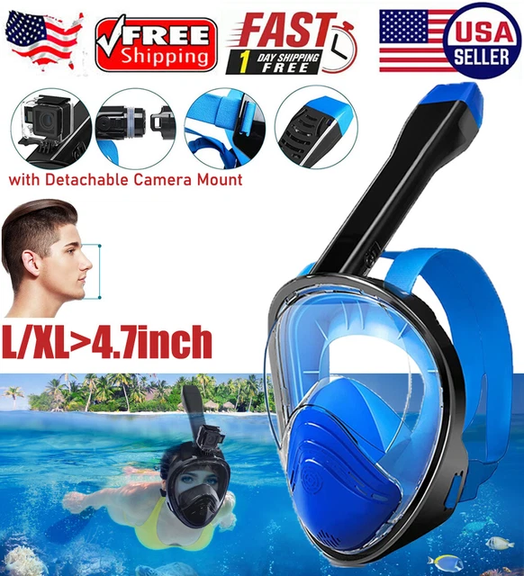 L/XL FULL FACE Mask Swimming Underwater Diving Snorkel Scuba For GoPro