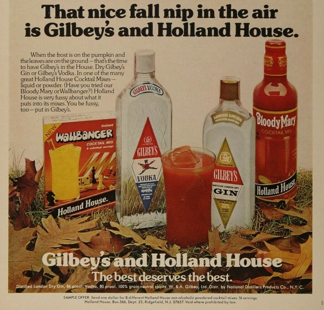 Gibley’s Holland House Gin Vodka Bloody Mary Wallbanger Vintage Print Ad 1975