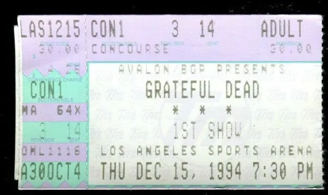 Ticket Concert Grateful Dead Jerry Garcia 1994 12.15 Los Angeles Sports Arena