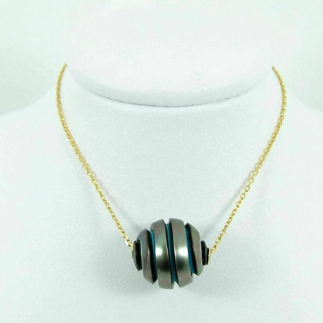 13.5mm Turquoise Tahitian Pearl Necklace, 18K Yellow Gold & 925 Silver #P4920